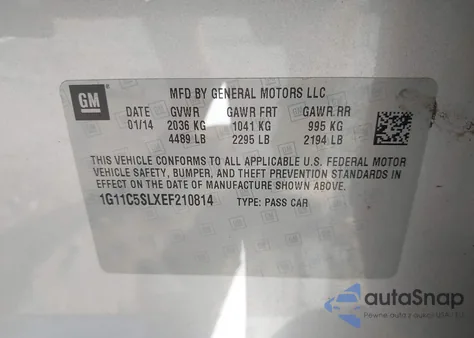 2014 Chevrolet Malibu 1Lt из США, поврежденный, VIN 1G11C5SLXEF210814